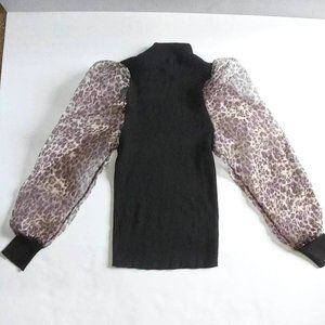 Miss Selfie leopard puffy sleeves top